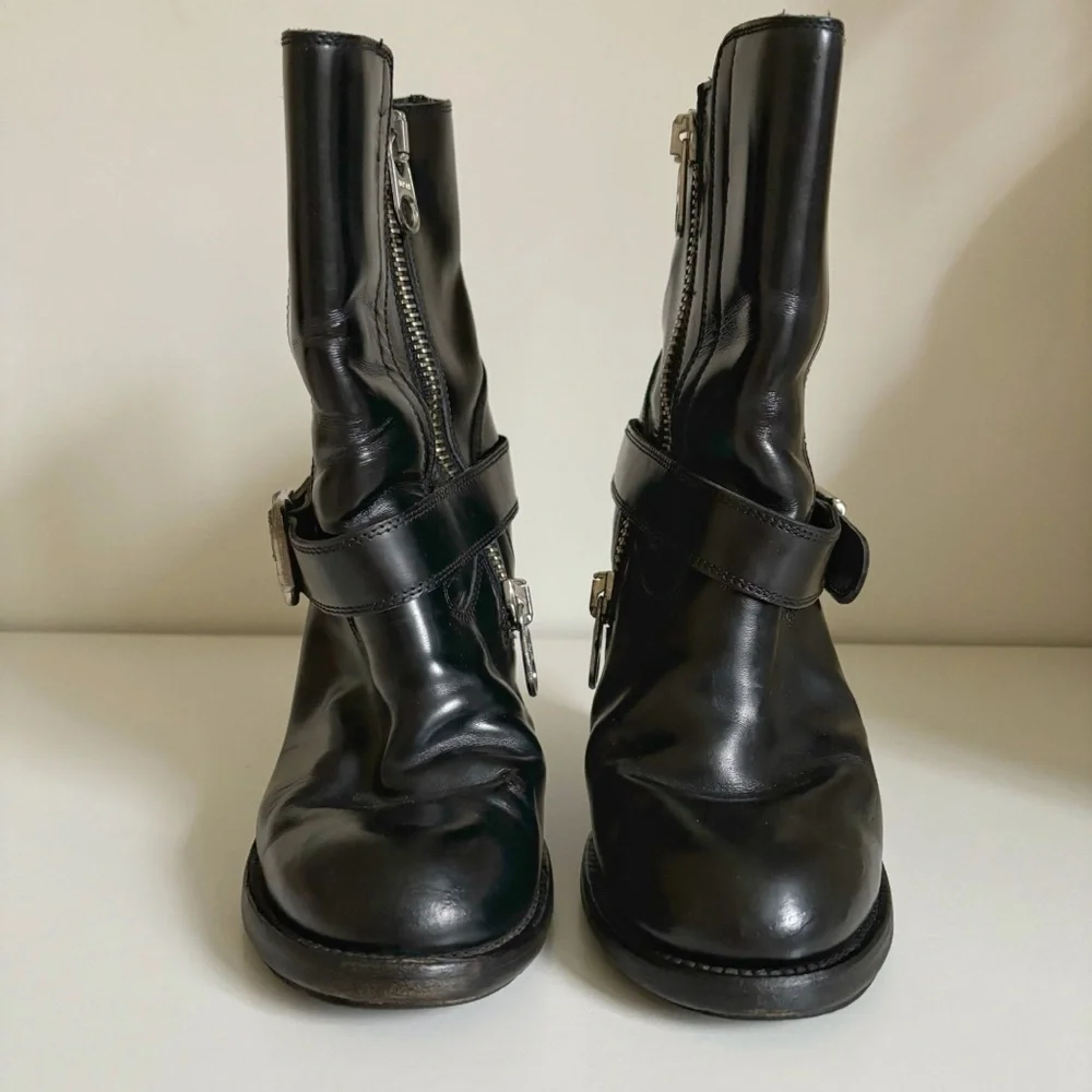 Chloe Black Calfskin Leather Grunge Moto Heel Boots 38 EU 8 US 2010s - Picture 3 of 10